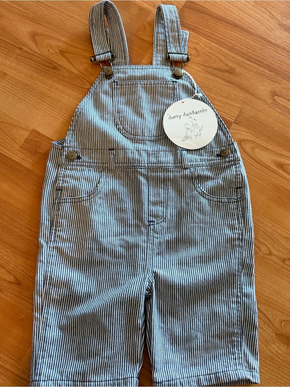 Dotty Dungarees | Striped Blue Kids Short Overalls